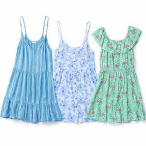 Lot of 3 Summer Sundresses Ocean Drive Blue Stripe Floral Flamingo Print Dresses